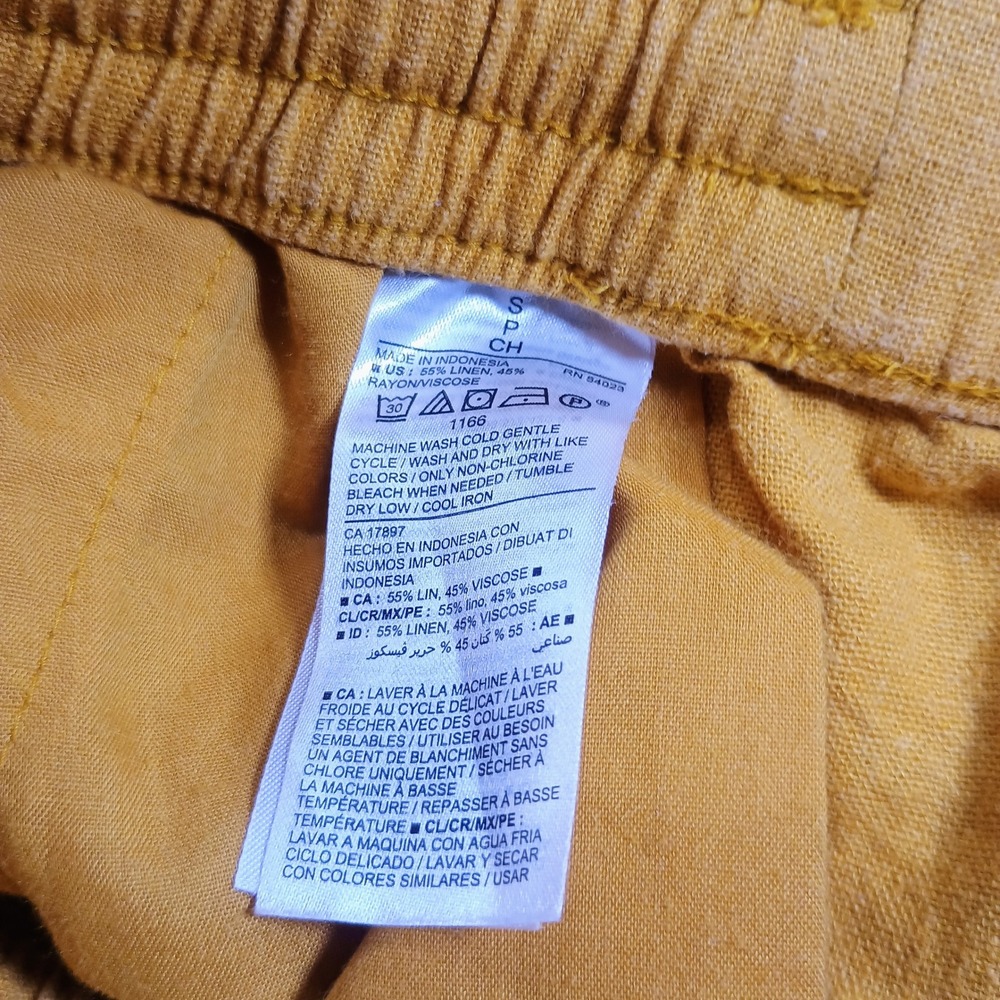 Old Navy Womens Linen Blend Shorts Mustard Yellow Small Drawstring Pocket - Picture 9 of 13